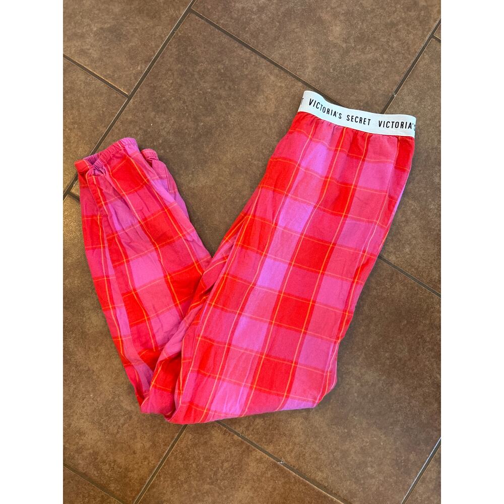 NWOT Victoria's Secret Pajama Pant Sleep PJ Shimmer Pink/Red Plaid XS